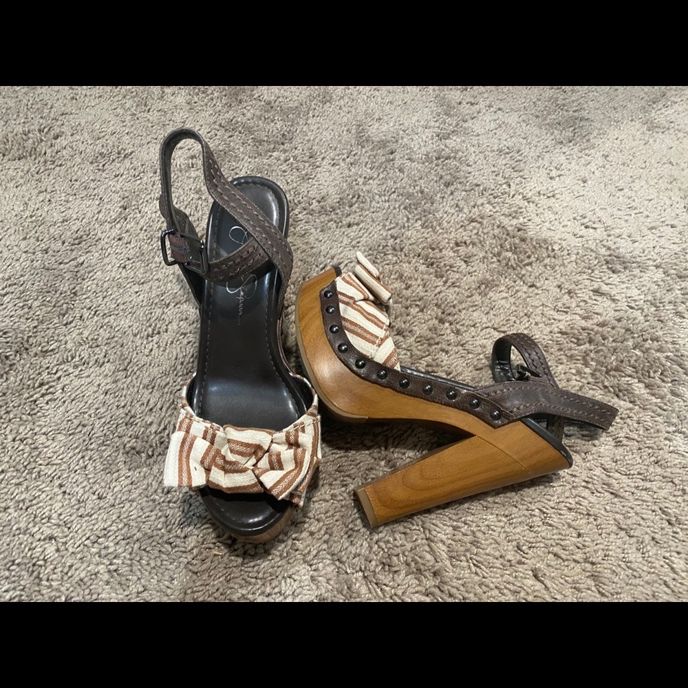 Jessica Simpson Brown striped heels